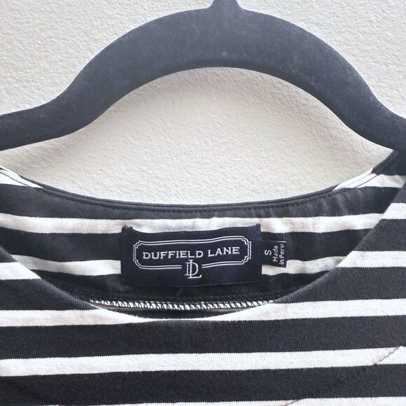 Duffield Lane Black White Stripe Preppy Shirt Sleeve T Shirt Dress Womens Small - Picture 3 of 6
